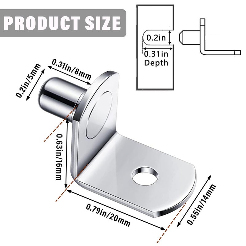 LonlyEagle 5mm Shelf Support Pegs, Shelf Pegs with Hole, Cabinet Shelf Bracket Pegs, L-Shaped Nickel Plated Shelf Pins Holders for Bookcase Kitchen Closet Shelf Shelves Furniture Cabinet (50, Silver) - Image 2